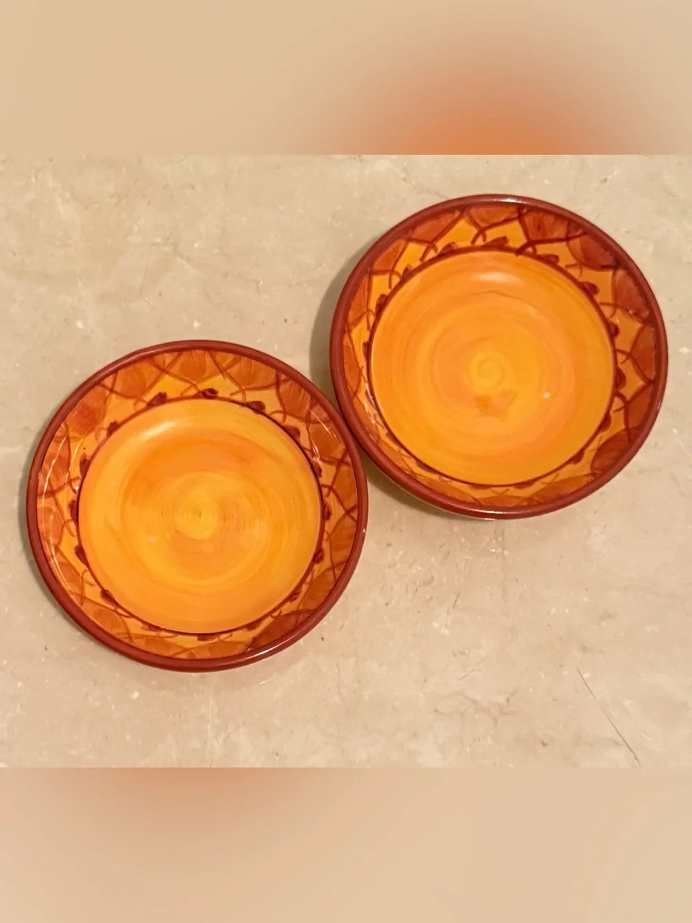 2 Karistan individual dip dish, hand-painted earthenware 4”